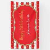 ハッピー18th誕生日バナーレッド金ゴールドグリッター 横断幕 (縦)