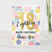 ハッピー18th誕生日パステルレインボー&金ゴールドガール カード (正面)