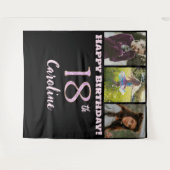 ハッピー18th誕生日パーティー、ピンクグリッター&3枚 タペストリー (正面(横))