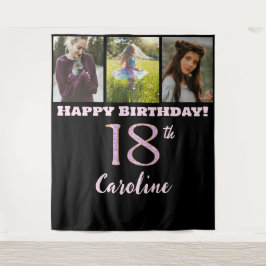 ハッピー18th誕生日パーティー、ピンクグリッター&3枚 タペストリー