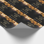 ハッピー18th誕生日ブラック&金ゴールドグリッター ラッピングペーパー (角)