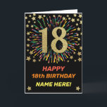 ハッピー18th誕生日ブラック&金ゴールドレインボー花火 カード<br><div class="desc">おもしろい、明るくカラフルデザインの誕生日カード。
明るい虹色の花火。金ゴールドフェイクのビッグナンバーは黒で。
この明るいカードを友祝人や家族に届けて！</div>