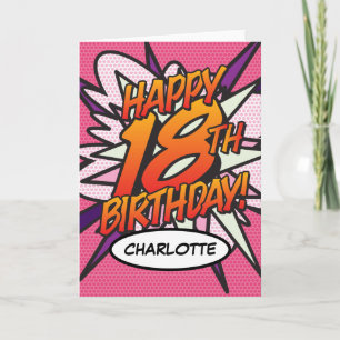 ハッピー18th誕生日漫画ブックアポップ・アートのートピンク カード