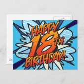 ハッピー18th誕生日漫画ブックアポップ・アートのートブルー ポストカード (正面/裏面)