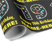 ハッピー19誕生日、おもしろいカラフルスターパターン19 ラッピングペーパー (ロールコーナー)