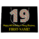 ハッピー19誕生日&メリークリスマス，名前をカスタムする ラージペーパーバッグ (正面)
