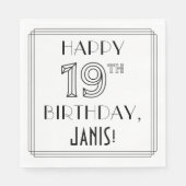 ハッピー19th誕生日;アールデコスタイル;名前をカスタムする スタンダードランチョンナプキン (正面)