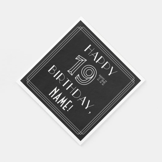 ハッピー19th誕生日;アールデコスタイル;名前をカスタムする スタンダードランチョンナプキン (角)