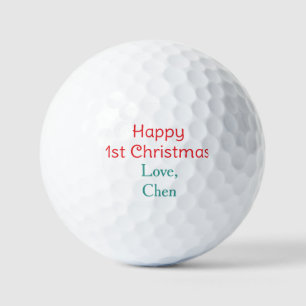ハッピー1stクリスマス 赤 緑 ラブ 名前 シンプル ホール ゴルフボール