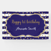 ハッピー1stバースデーバナーネービーブルー金ゴールドグリッター 横断幕 (横)