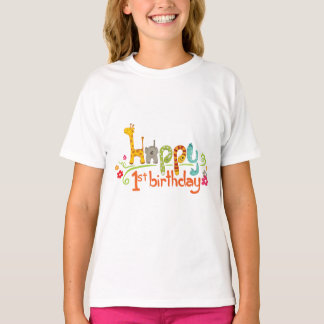 ハッピー1stバースデー - かわいい動物テーマのお祝い tシャツ