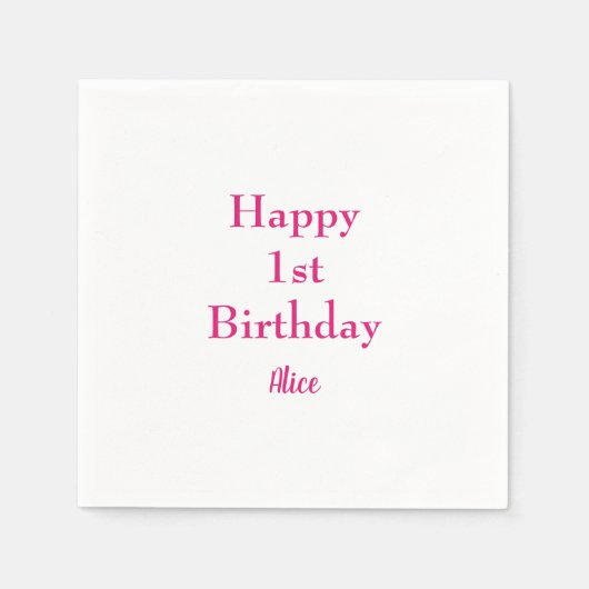 ハッピー1st第1誕生日ピンクホワイト名前をカスタムする スタンダードカクテルナプキン (正面)