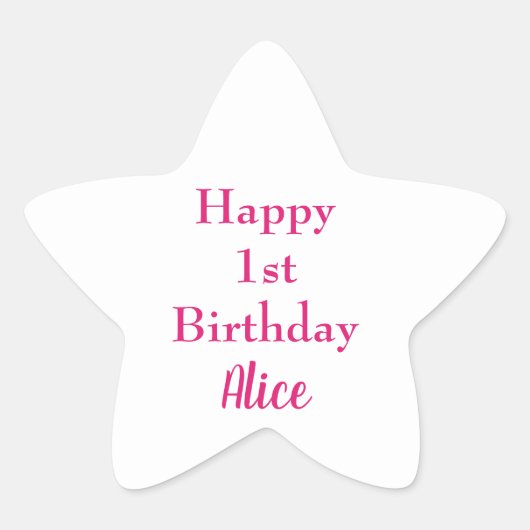 ハッピー1st第1誕生日ピンクホワイト名前をカスタムする 星シール (正面)