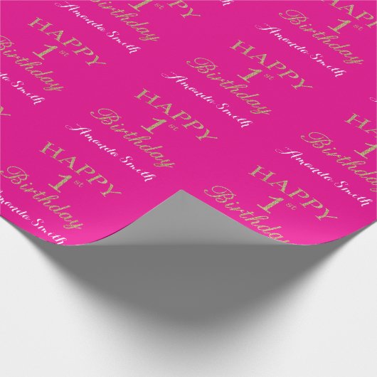 ハッピー1st誕生日金ゴールドグリッター ラッピングペーパー (角)