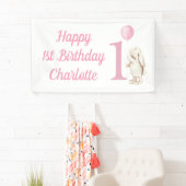 ハッピー1th誕生日バニーバルーンピンク 横断幕 (インサイチュ)