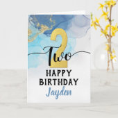ハッピー2歳の誕生日を迎えるブルーウォーターカラー&金ゴールドボーイ カード (黄色い花)