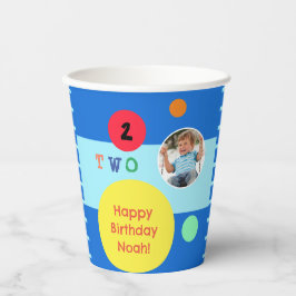 ハッピー2歳の誕生日 カラフルなカスタムフォト 紙コップ