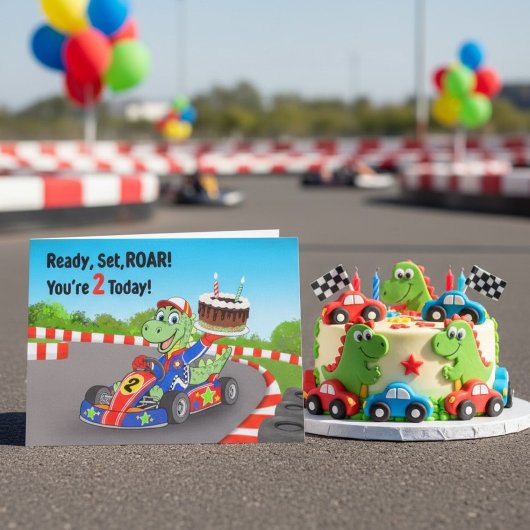 ハッピー2歳の誕生日 ダイナソーレースカー レディセット カード