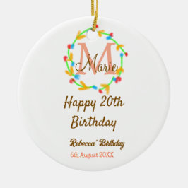 ハッピー20歳の誕生日 名前 モノグラム リース セラミックオーナメント