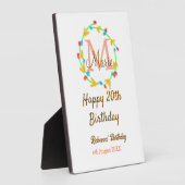 ハッピー20歳の誕生日 名前 モノグラム リース フォトプラーク (側面)