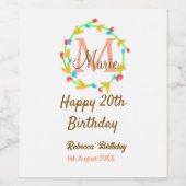 ハッピー20歳の誕生日 名前 モノグラム リース ワインラベル (シングルラベル)
