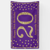 ハッピー20誕生日バナーパープル&金ゴールドグリッター 横断幕 (縦)