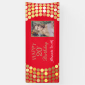 ハッピー20誕生日バナーレッド&金ゴールド写真 横断幕 (縦)