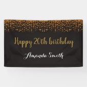 ハッピー20誕生日バナー。黒と金ゴールドグリッター 横断幕 (横)