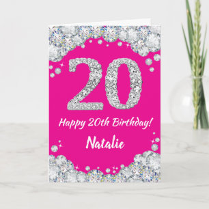 ハッピー20誕生日ホットピンクアンドシルバーグリッター カード