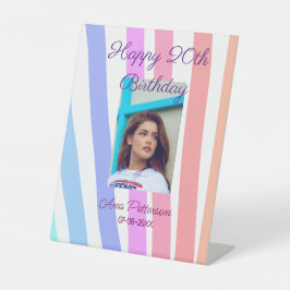 ハッピー20誕生日レインボー素朴なボーホラインphot 台座サイン