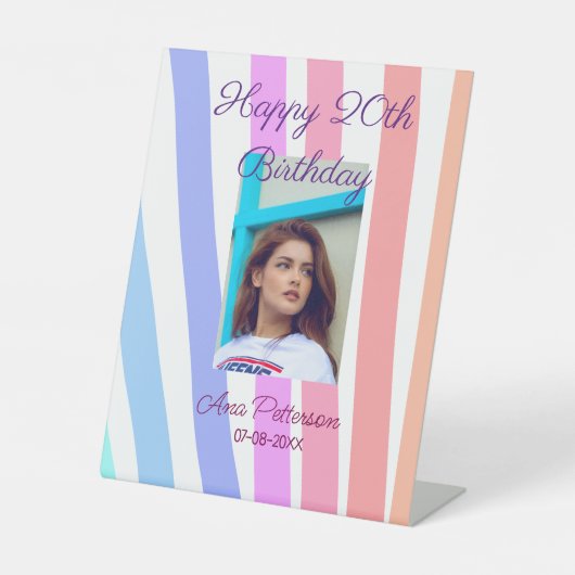 ハッピー20誕生日レインボー素朴なボーホラインphot 台座サイン (正面)