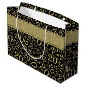 ハッピー20誕生日番号のパターン(黒と金ゴールド) ラージペーパーバッグ (裏面アングル)