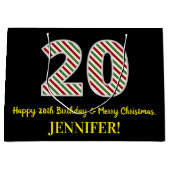 ハッピー20誕生日&メリークリスマス、名前をカスタムする ラージペーパーバッグ (正面)