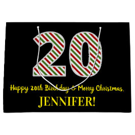 ハッピー20誕生日&メリークリスマス、名前をカスタムする ラージペーパーバッグ