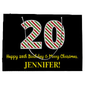 ハッピー20誕生日&メリークリスマス、名前をカスタムする ラージペーパーバッグ (裏面)