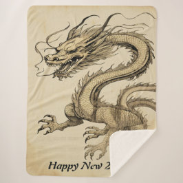 ハッピー2024ドラゴンの年ヴィンテージスケッチNo2 シェルパブランケット