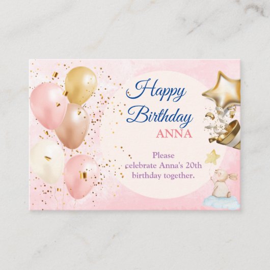 ハッピー20st誕生日パステルレインボー&金ゴールドギル エンクロージャーカード (正面)