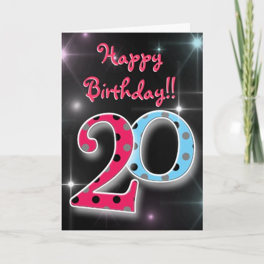 ハッピー20th誕生日おもしろいと明るい水玉模様カード カード (正面)
