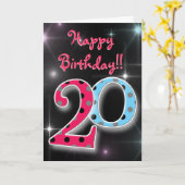 ハッピー20th誕生日おもしろいと明るい水玉模様カード カード (黄色い花)