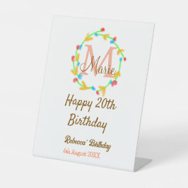 ハッピー20th誕生日赤の追加ネームモノグラムリース 台座サイン