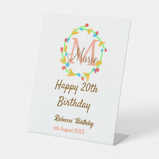 ハッピー20th誕生日赤の追加ネームモノグラムリース 台座サイン (正面)