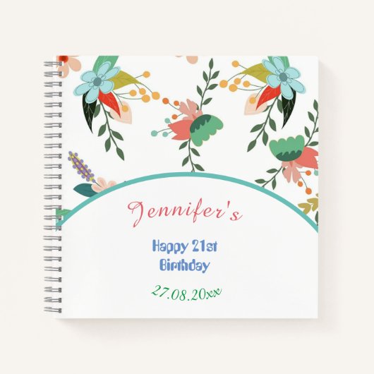 ハッピー21位カラフルフラワーズ誕生日 ノートブック (正面)