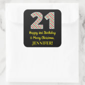 ハッピー21歳の誕生日とメリークリスマス、名前をカスタムする スクエアシール (バッグ)