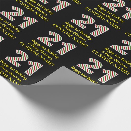 ハッピー21歳の誕生日とメリークリスマス、名前をカスタムする ラッピングペーパー (角)