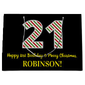 ハッピー21歳の誕生日とメリークリスマス、名前をカスタムする ラージペーパーバッグ (正面)