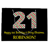 ハッピー21歳の誕生日とメリークリスマス、名前をカスタムする ラージペーパーバッグ (裏面)
