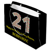 ハッピー21歳の誕生日とメリークリスマス、名前をカスタムする ラージペーパーバッグ (裏面アングル)