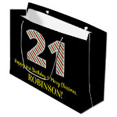 ハッピー21歳の誕生日とメリークリスマス、名前をカスタムする ラージペーパーバッグ (正面アングル)