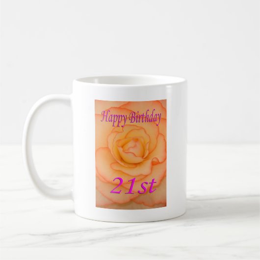 ハッピー21歳の誕生日の黄色い花とピンクのトリム コーヒーマグカップ (左)