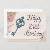 ハッピー21歳の誕生日ビクトリアンフローラ鍵 ポストカード (正面/裏面)